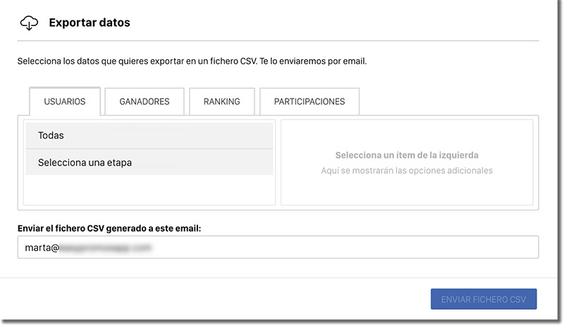 opciones de exportación de datos
