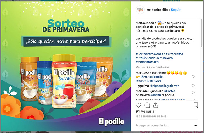ejemplo de sorteo de primavera en Instagram de El pocillo