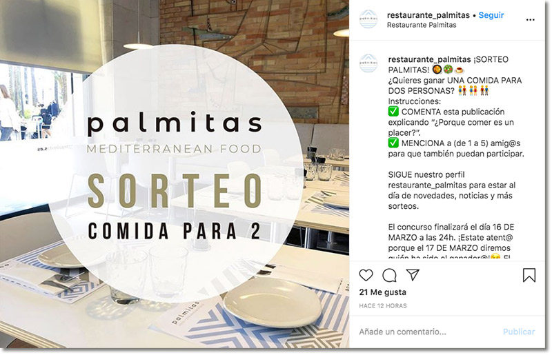 ejemplo de sorteo de comentarios en Instagram