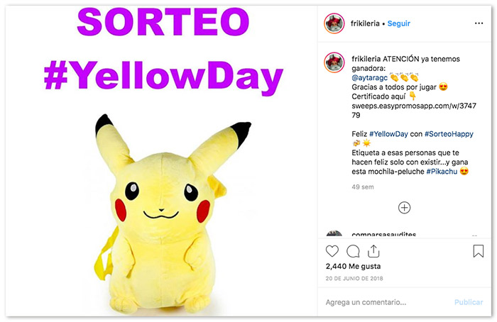 ejemplo de sorteo yellow day en instagram