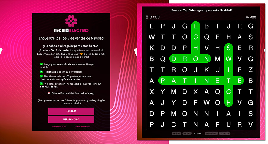 Ejemplo de sopa de letras del sector tecnológico