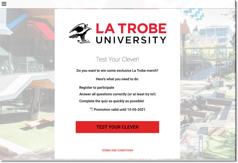 la trobe university timed quiz for lead generation