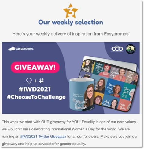 promoting a twitter giveaway to newsletter subscribers