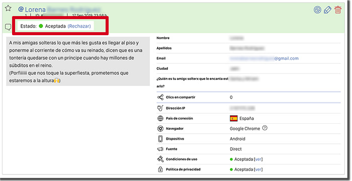 ejemplo de participación aceptada
