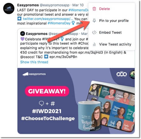 Twitter pin post to top to promote your campaign