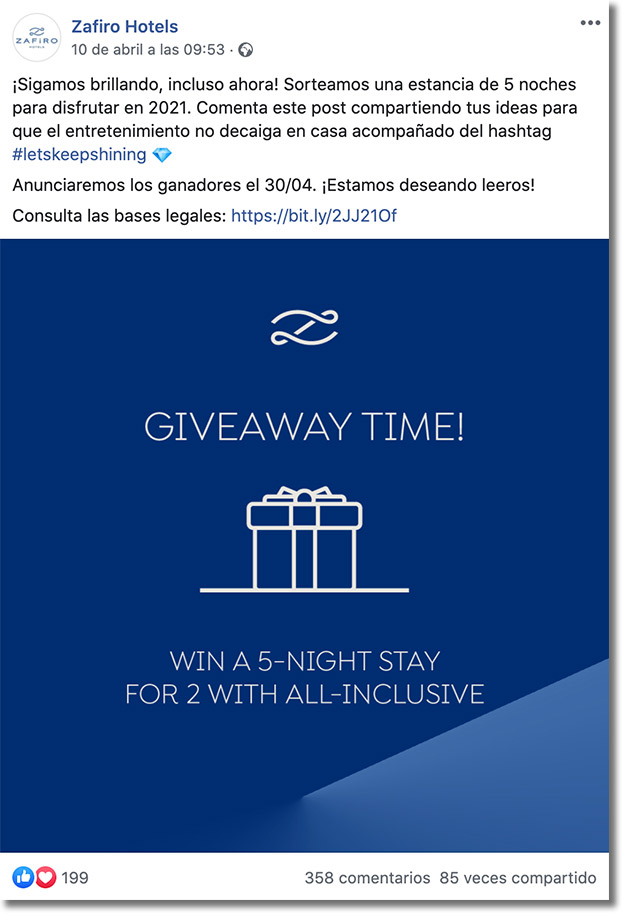 hotel giveaway on social media