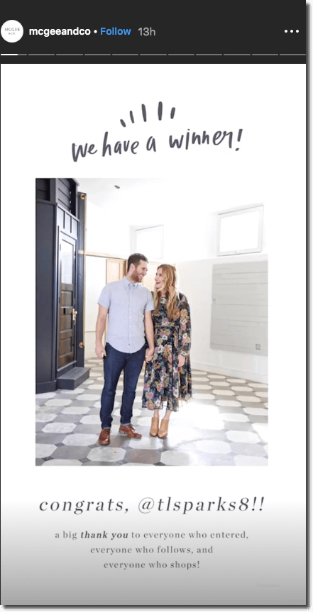 Announce the winners of your Instagram Giveaway using a Story