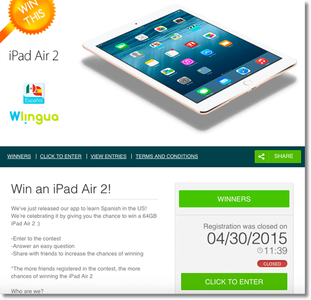 Landing page example