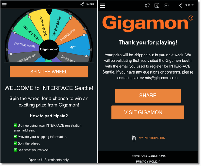 Online events prize wheel