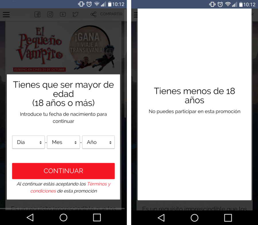 ejemplo de como restringir una promoción por edad