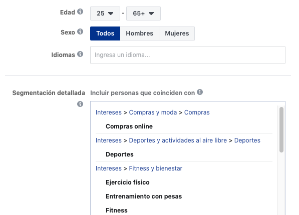 segmentacion administrador anuncios Facebook