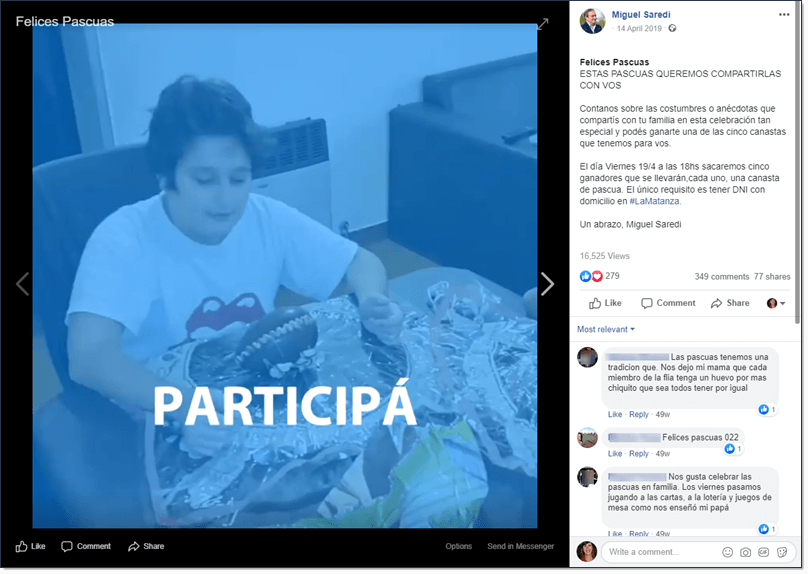 sorteo de Pascuas en Facebook