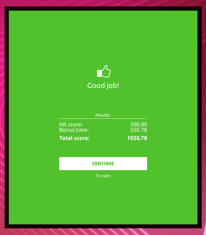 Final score of the Wordsearch game